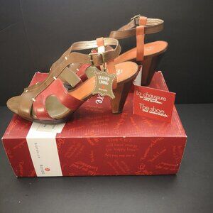 BE by Blondo Valorie Ladies Size 8.5 Leather Upper & Lining Brown & Red Sandals